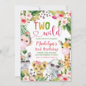 Safari Twee Wilde Meisje 2e Verjaardag Uitnodiging (Voorkant)