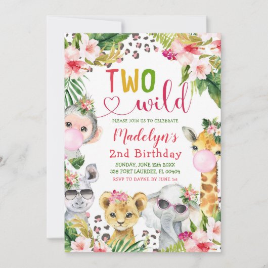 Safari Twee Wilde Meisje 2e Verjaardag Uitnodiging (Voorkant)