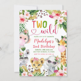 Safari Twee Wilde Meisje 2e Verjaardag Uitnodiging