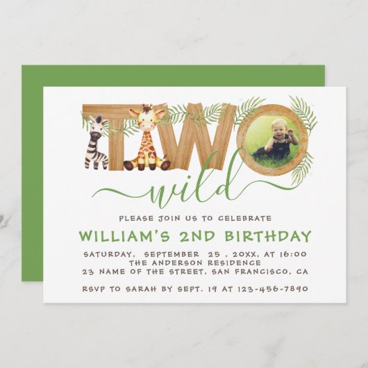 Safari Twee Wilde Oerwoud Tweede Verjaardag Foto H Kaart (Voorkant / Achterkant)