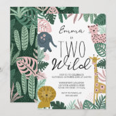 Safari Twee Wilde Uitnodiging, Oerwoud Verjaardag Kaart (Voorkant / Achterkant)