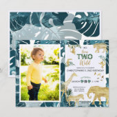 Safari Twee Wilde Verjaardagsfoto Groen & Goud Kaart (Voorkant / Achterkant)