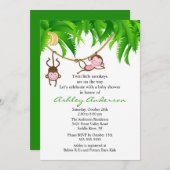 Safari Twin Monkeys Baby shower Invitation Kaart (Voorkant / Achterkant)