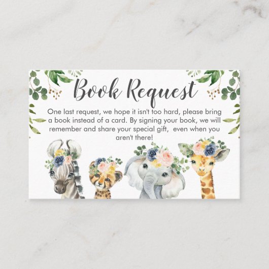 Safari Twins Baby shower Book Request Insert Visitekaartje (Voorkant)