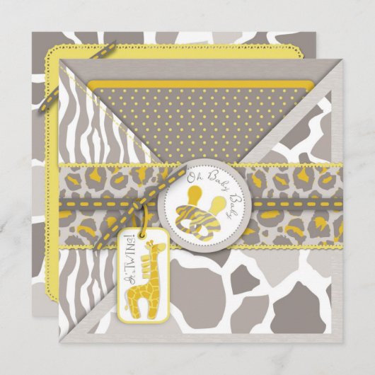 Safari Twins Invitation Square Kaart (Voorkant / Achterkant)