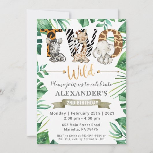 Safari Two Wild 2e verjaardag Uitnodiging (Voorkant)