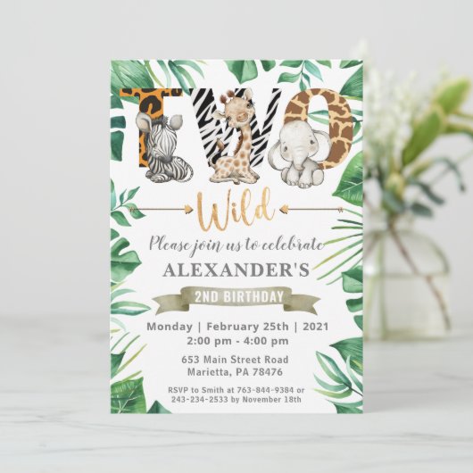 Safari Two Wild 2e verjaardag Uitnodiging (Staand voorkant)