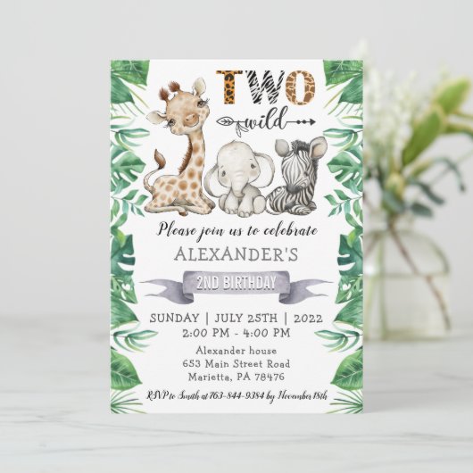 Safari Two Wild 2e verjaardag Uitnodiging (Staand voorkant)