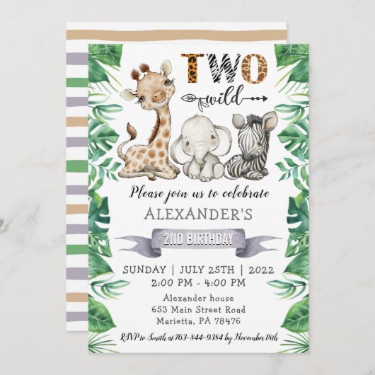 Safari Two Wild 2e verjaardag Uitnodiging (Voorkant / Achterkant)