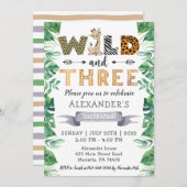 Safari Two Wild 3rd Birthday Party Invitation Kaart (Voorkant / Achterkant)