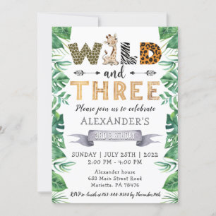 Safari Two Wild 3rd Birthday Party Invitation Kaart