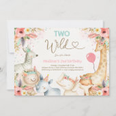 Safari Two Wild Birthday Invitation Boho Two Wild Kaart (Voorkant)