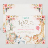 Safari Two Wild Birthday Invitation Boho Two Wild Kaart (Voorkant / Achterkant)