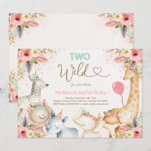 Safari Two Wild Birthday Invitation Boho Two Wild Kaart