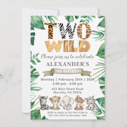 Safari Two Wild Birthday Oerwoud Party Invitation Kaart (Voorkant)