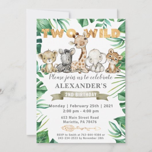 Safari Two Wild Birthday Party Invitation Kaart (Voorkant)