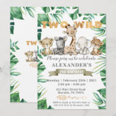 Safari Two Wild Birthday Party Invitation Kaart (Voorkant / Achterkant)