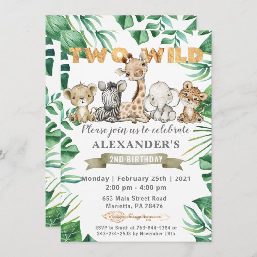 Safari Two Wild Birthday Party Invitation Kaart (Voorkant / Achterkant)