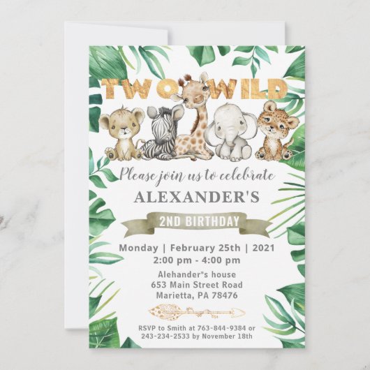 Safari Two Wild Birthday Party Invitation Kaart (Voorkant)