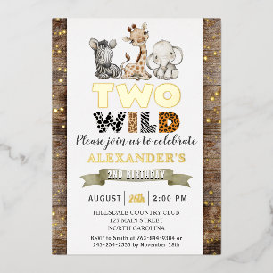 Safari Two Wild Birthday Party Real Gold Folie Uitnodiging