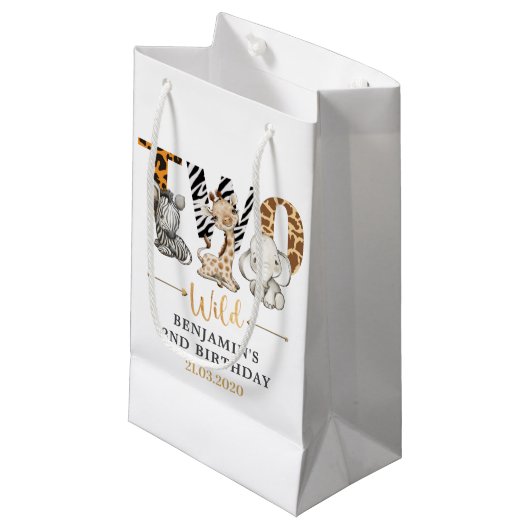 Safari Two Wild Birthday Party Small Gift Bag Klein Cadeauzakje (Voorkant Gekanteld)