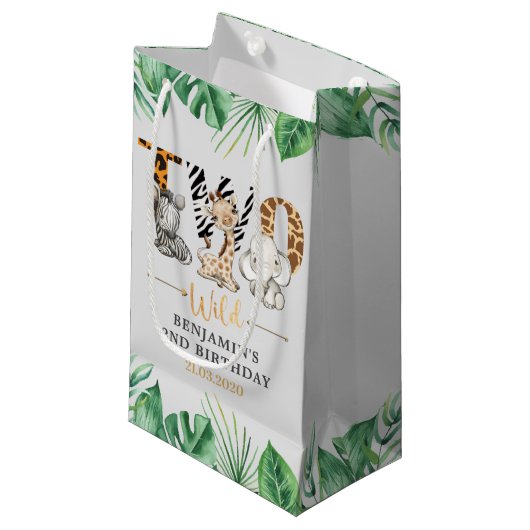 Safari Two Wild Birthday Party Small Gift Bag Klein Cadeauzakje (Voorkant Gekanteld)