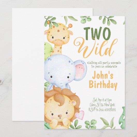 Safari Two Wild Birthday Uitnodiging (Voorkant / Achterkant)
