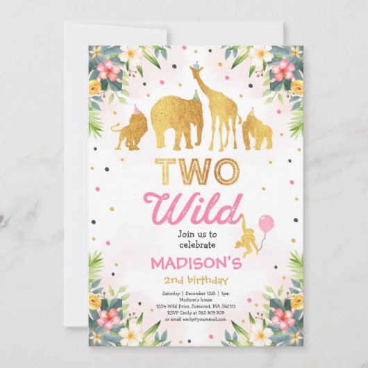Safari Two Wild Birthday Uitnodiging twee Wilde Pa (Voorkant)