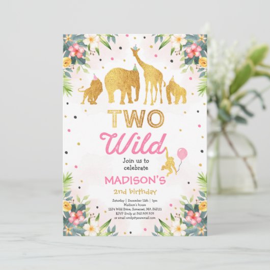 Safari Two Wild Birthday Uitnodiging twee Wilde Pa (Staand voorkant)