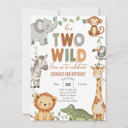 Safari Two Wild Boy Uitnodigen voor de 2e verjaard Kaart (Voorkant)