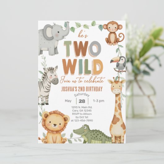 Safari Two Wild Boy Uitnodigen voor de 2e verjaard Kaart (Staand voorkant)