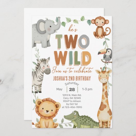 Safari Two Wild Boy Uitnodigen voor de 2e verjaard Kaart (Voorkant / Achterkant)