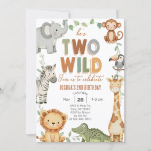 Safari Two Wild Boy Uitnodigen voor de 2e verjaard Kaart