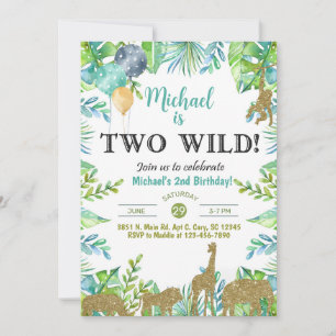 Safari Two Wild Boy Uitnodiging voor de 2e verjaar