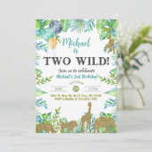 Safari Two Wild Boy Uitnodiging voor de 2e verjaar (Staand voorkant)