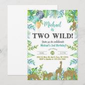Safari Two Wild Boy Uitnodiging voor de 2e verjaar (Voorkant / Achterkant)