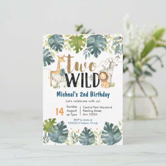 Safari Two Wild Uitnodiging voor tweede verjaardag (Staand voorkant)