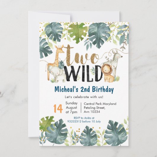 Safari Two Wild Uitnodiging voor tweede verjaardag (Voorkant)