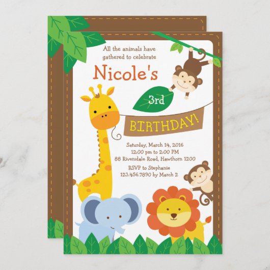 Safari Uitnodiging/Oerwoud Uitnodiging/Zoo Uitnodi Kaart (Voorkant / Achterkant)