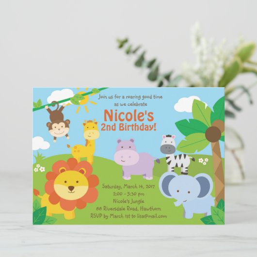 Safari Uitnodiging / Safari Birthday Uitnodiging (Staand voorkant)