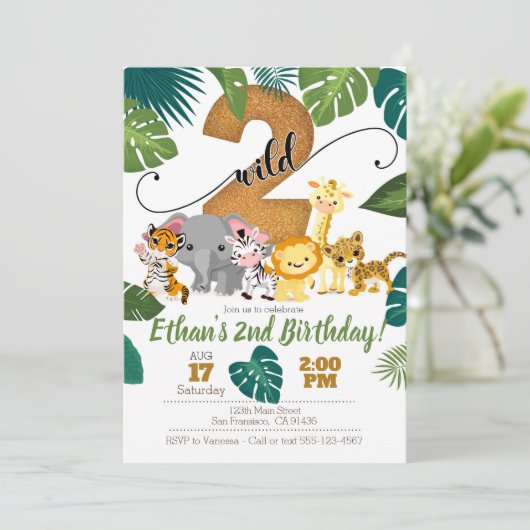 Safari Uitnodiging tot tweede verjaardag (Staand voorkant)