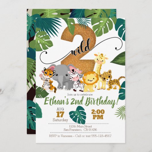 Safari Uitnodiging tot tweede verjaardag (Voorkant / Achterkant)