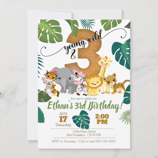 Safari Uitnodiging voor de 3e verjaardag (Voorkant)