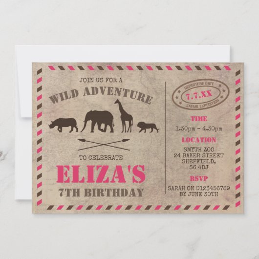 Safari, uitnodiging voor verjaardagsfeestdag (Voorkant)
