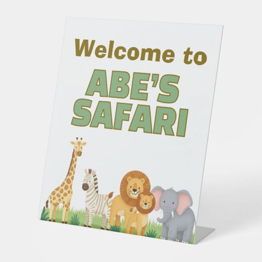 Safari upsherin verjaardagsbord reclamebord met voetstuk (Voorkant)