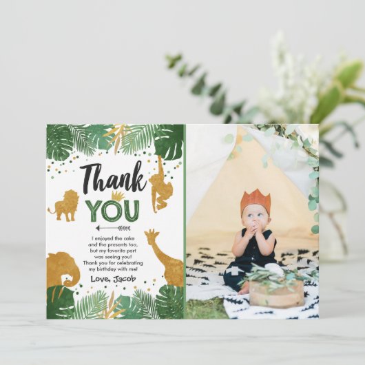 Safari verjaardag Dank je kaartje Dieren Wild Eén Bedankkaart (Staand voorkant)