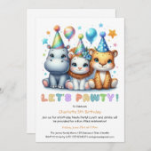 Safari Verjaardag – Glitter Blue Hippo, Tijger, Le Kaart (Voorkant / Achterkant)