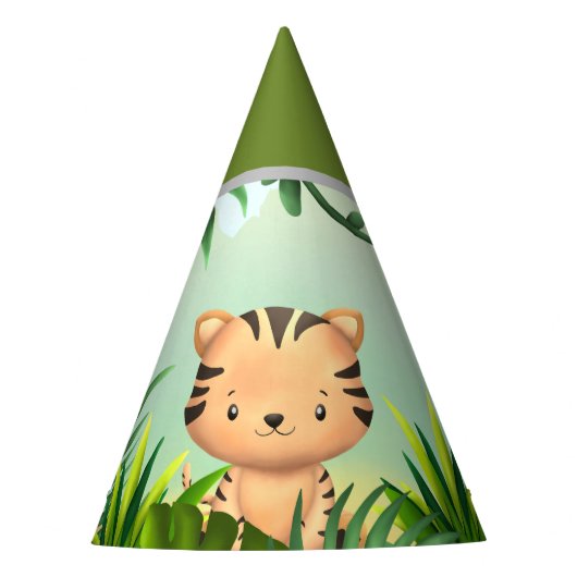 Safari Verjaardag Tijger Feesthoedjes (Voorkant)