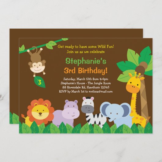 Safari Verjaardag Uitnodiging / Safari Uitnodiging (Voorkant / Achterkant)