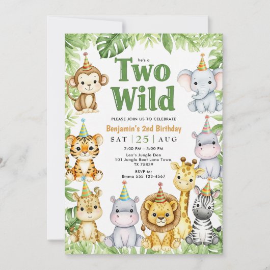Safari Verjaardag Uitnodiging Twee Wild Boy Uitnod (Voorkant)